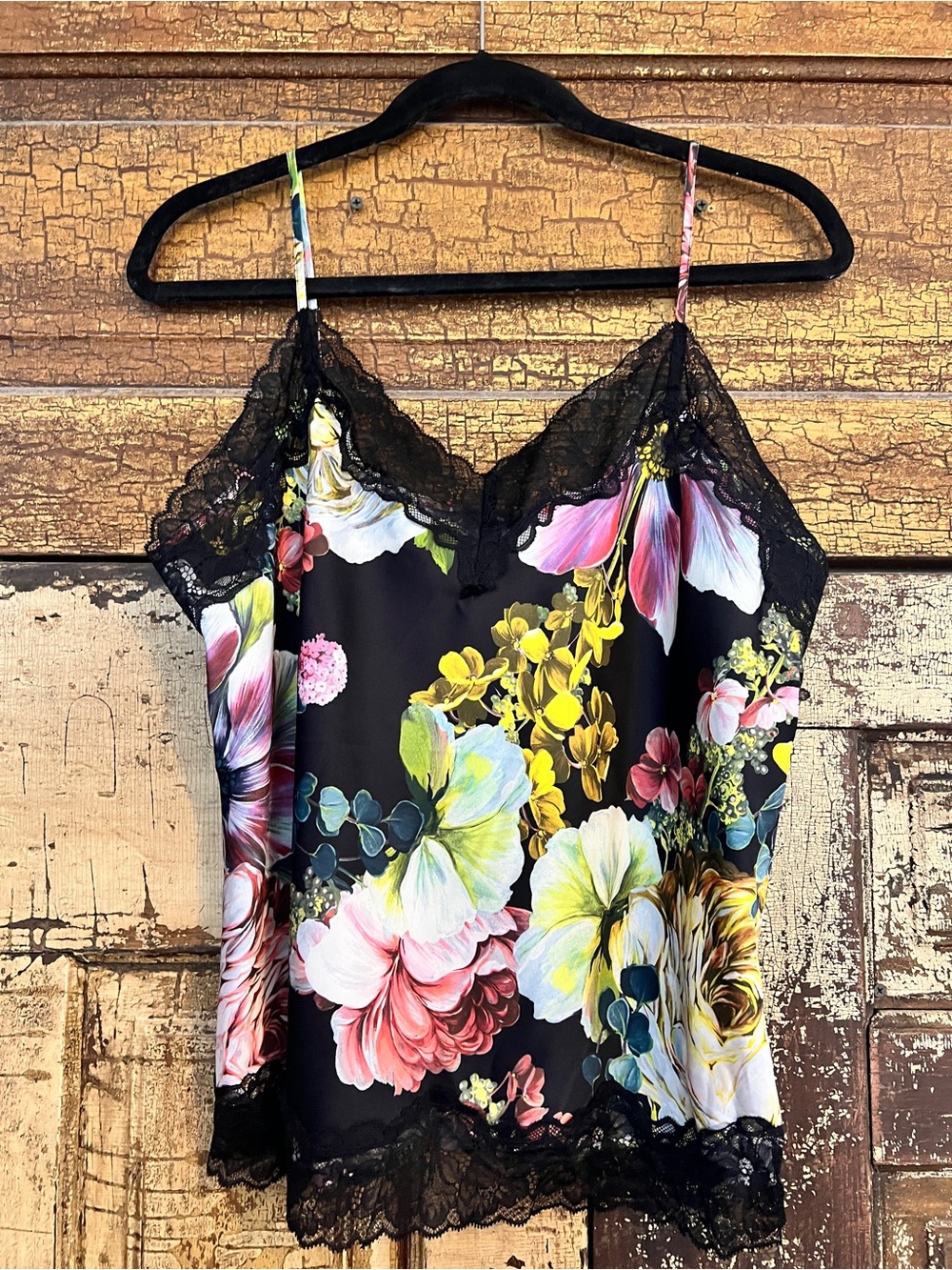 Express Black Floral Lace-Trim Camisole